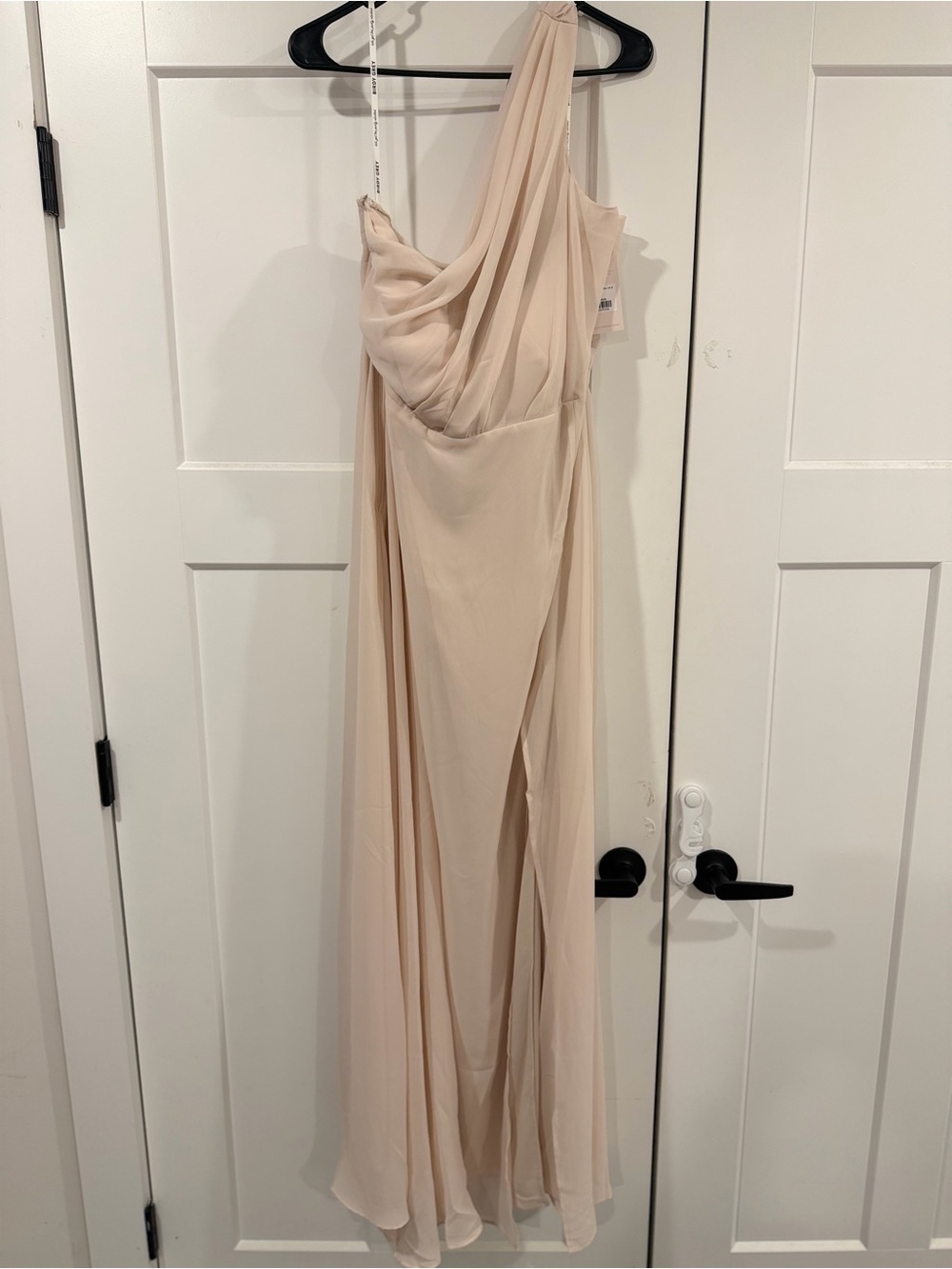 Birdy Grey One-Shoulder Chiffon Gown in Light Cream